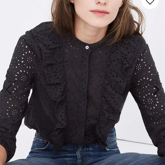 Madewell Tops - Madewell Eyelet Ruffle Front Blouse Size Medium